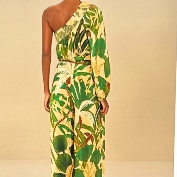 Farm Rio beige tropical isla one-shoulder jumpsuit Size M - Picture 3 of 9